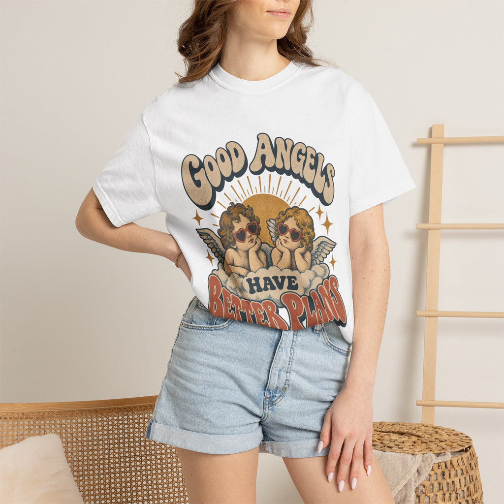 Vintage Angel Graphic T-Shirt — “Good Angels Have Better Plans” Retro Tee