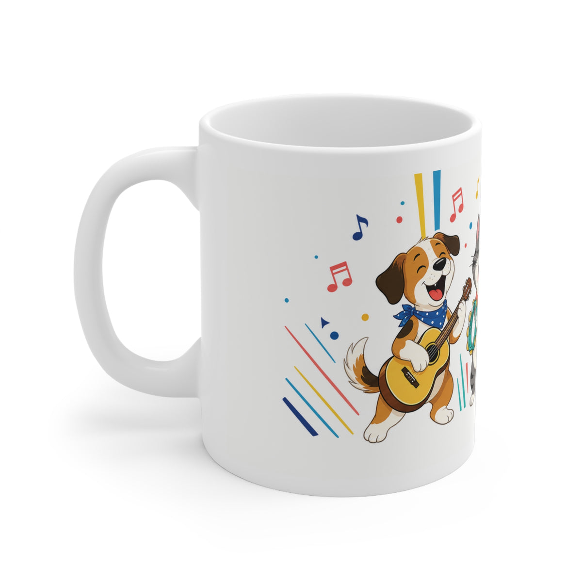Music Party Animal Mug — Cute Singing Dog, Cat & Lion 11oz Ceramic