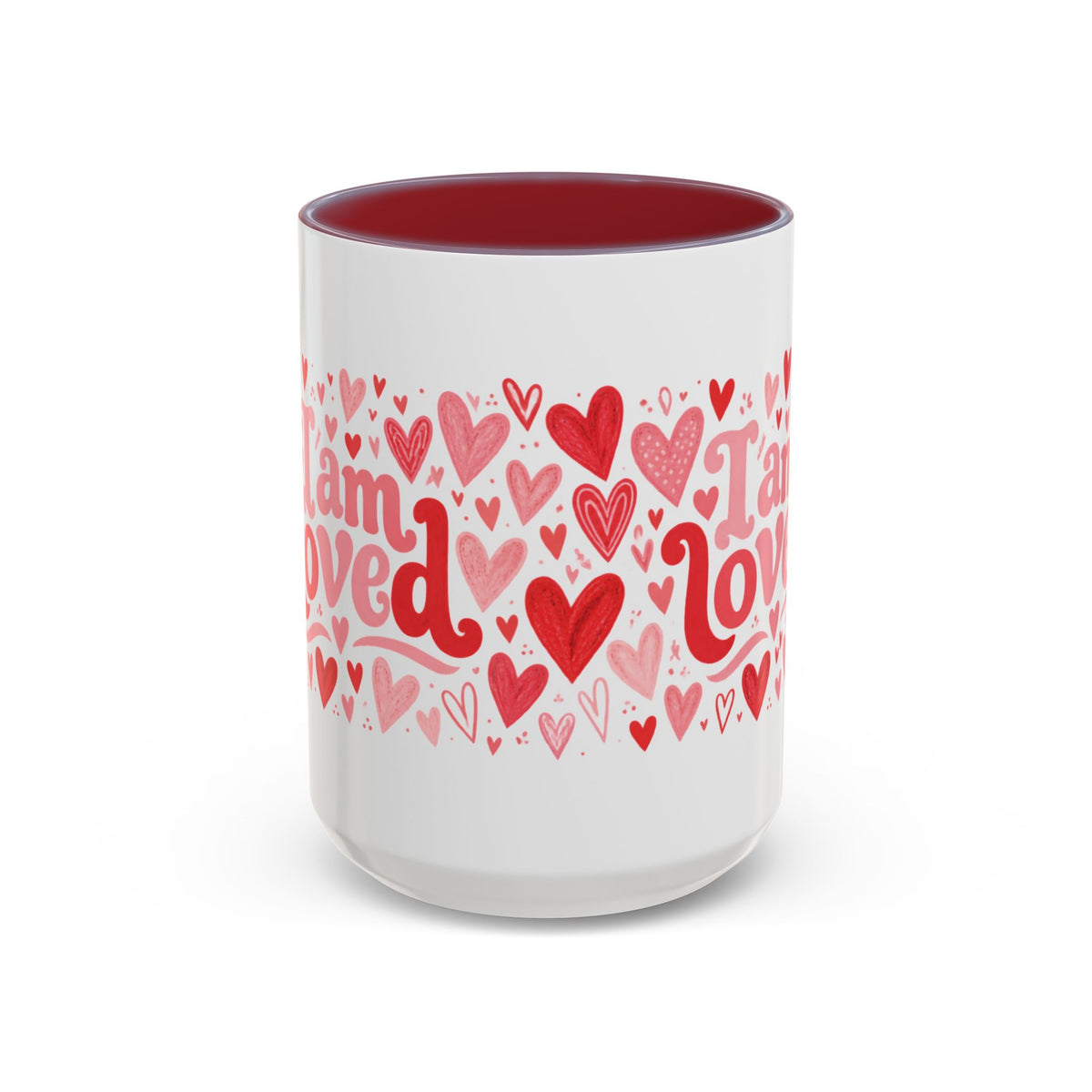 I Am Loved Heart Pattern Accent Coffee Mug – Valentine’s Day Gift