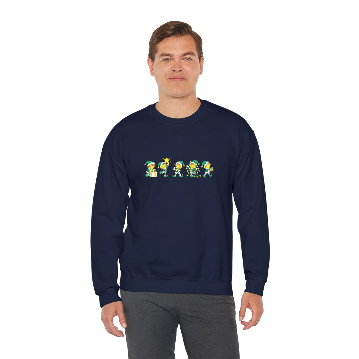 Embroidered Christmas Elves Sweatshirt, Unisex Christmas Tree Crewneck, Festive Gift