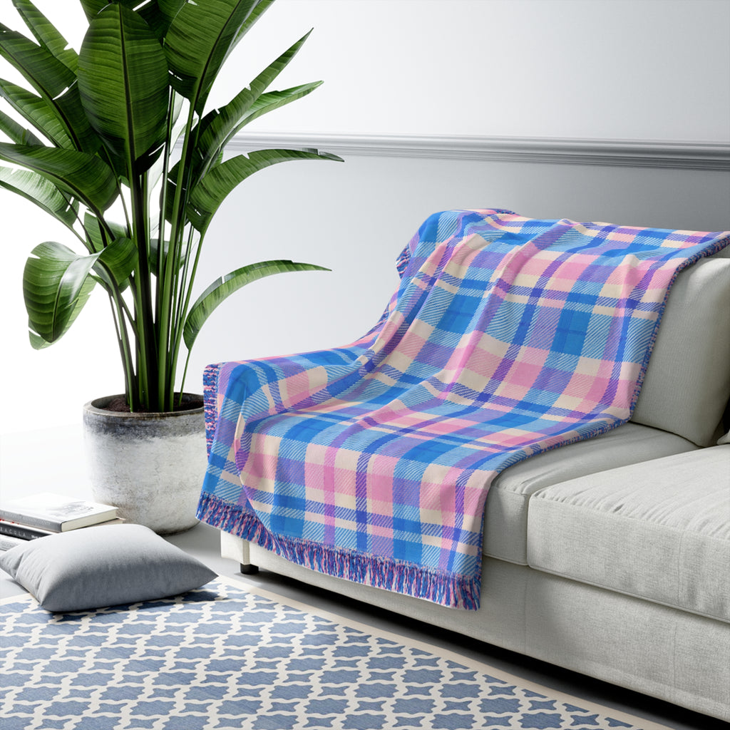 Plaid Sherpa Fleece Blanket — Cozy Pink & Blue Throw for Home, Gift, and Chill Nights