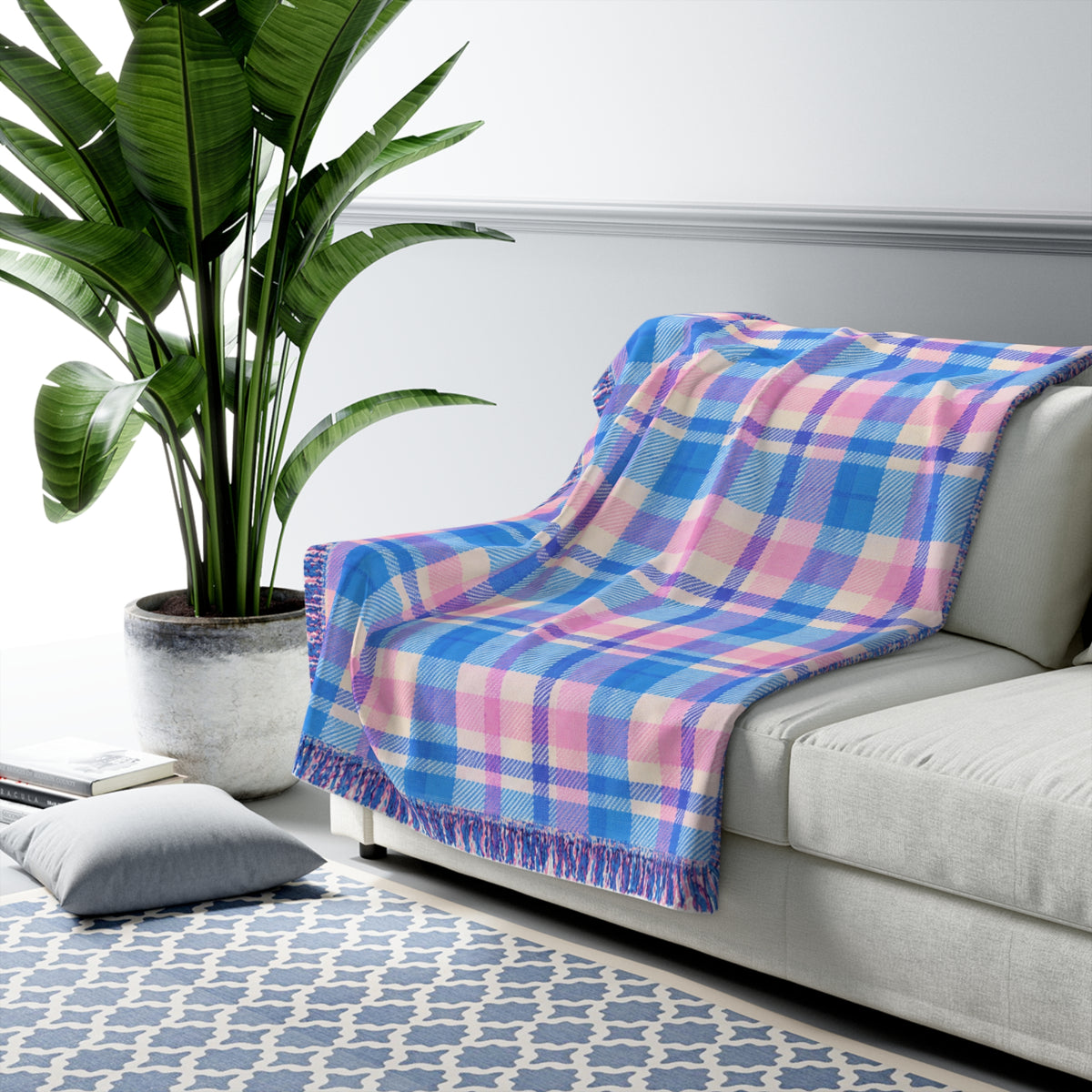 Plaid Sherpa Fleece Blanket — Cozy Pink & Blue Throw for Home, Gift, and Chill Nights