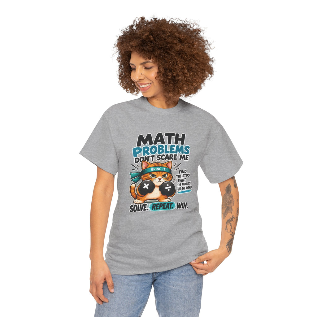 Math Problems Don't Scare Me T-Shirt — Cute Cat Gamer Math Tee for Kids & Students