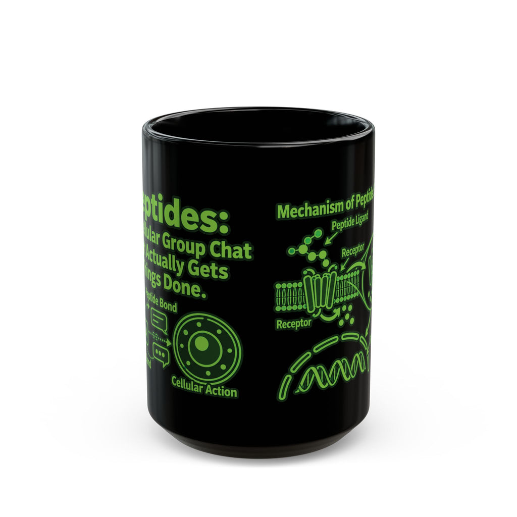 Peptides: The Cellular Group Chat That Actually Gets Things Done Mug — Neon Green Science Illustration (15oz) only