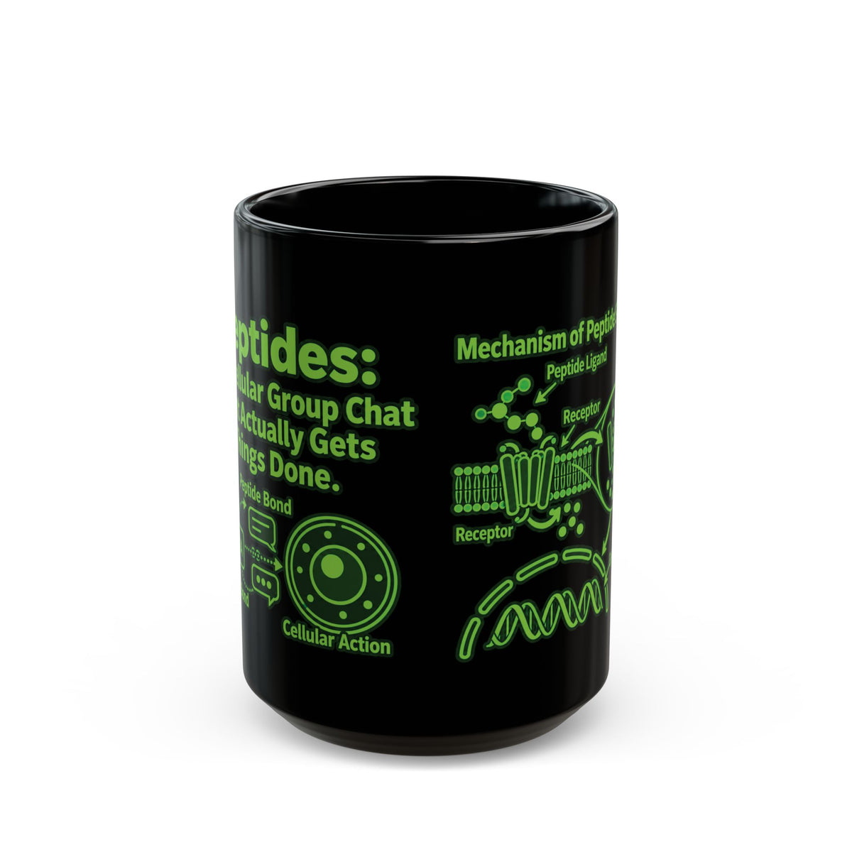 Peptides: The Cellular Group Chat That Actually Gets Things Done Mug — Neon Green Science Illustration (15oz) only