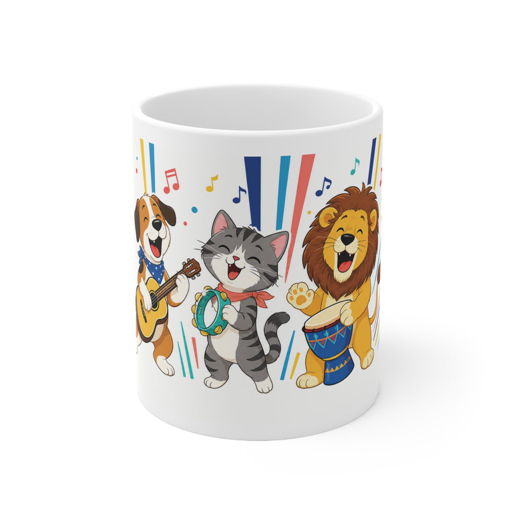 Music Party Animal Mug — Cute Singing Dog, Cat & Lion 11oz Ceramic