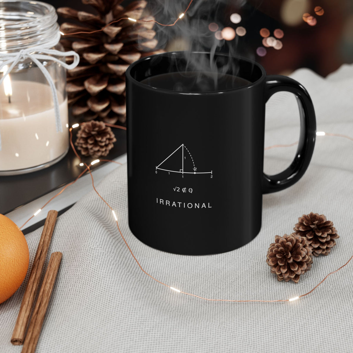 Irrational Black Math Mug – Minimalist Geometry Gift for Teachers and Students