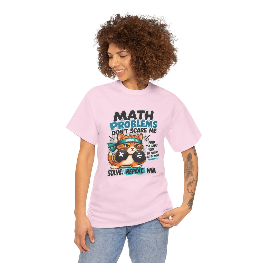 Math Problems Don't Scare Me T-Shirt — Cute Cat Gamer Math Tee for Kids & Students