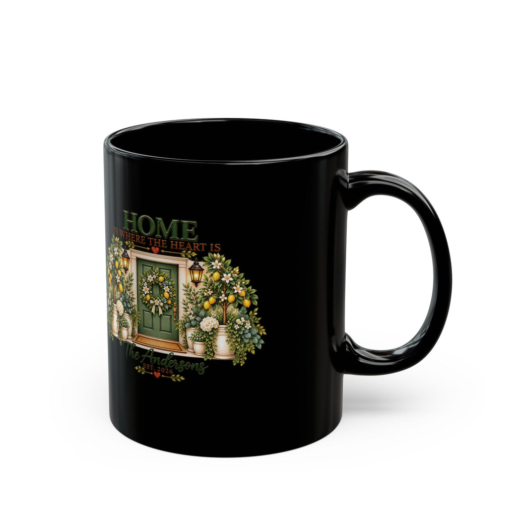 Home Is Where The Heart Is Coffee Mug — Floral Door 11oz Black Ceramic