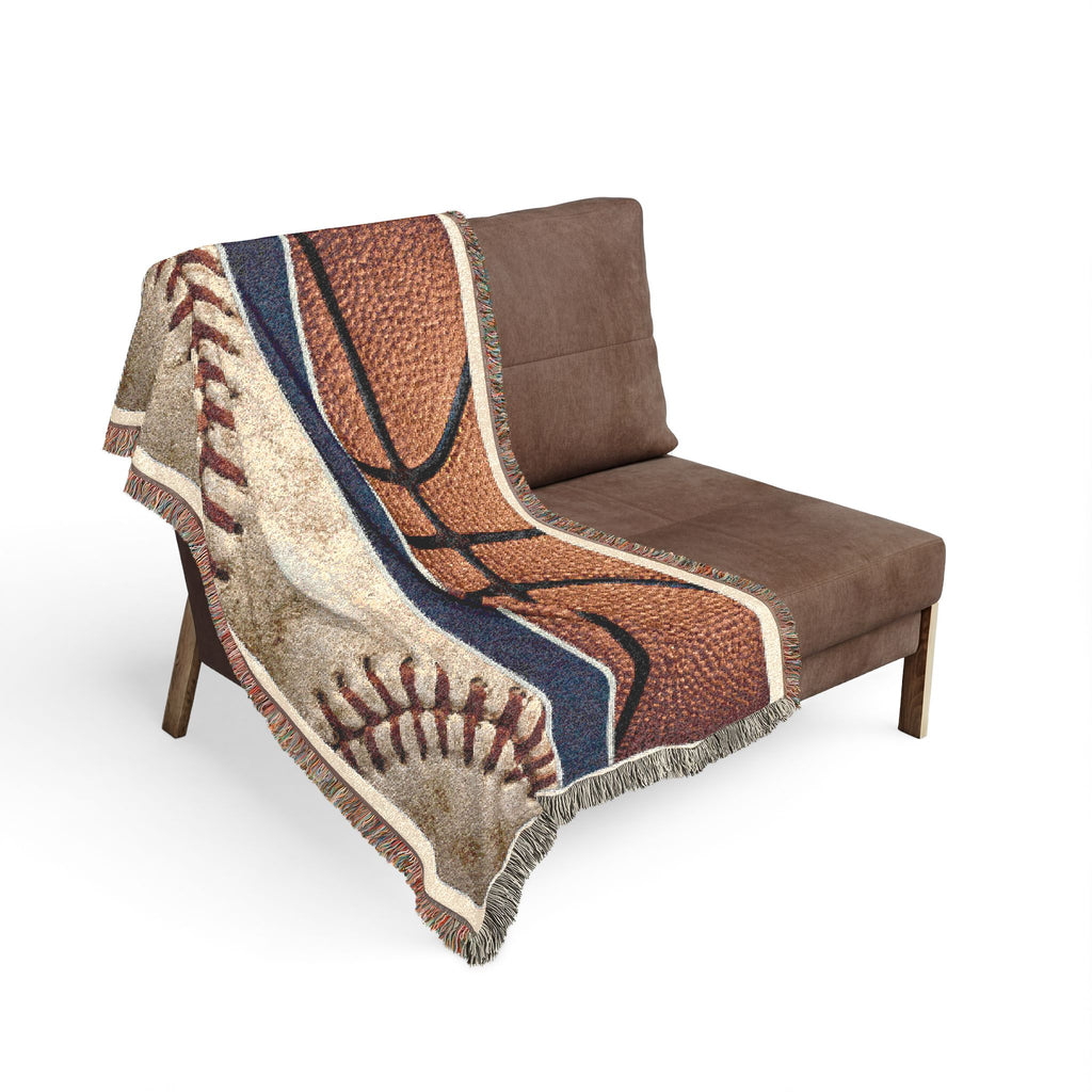 Sports Ball Woven Blanket — Basketball & Baseball Throw for Fans, Game-Day Cozy Gift