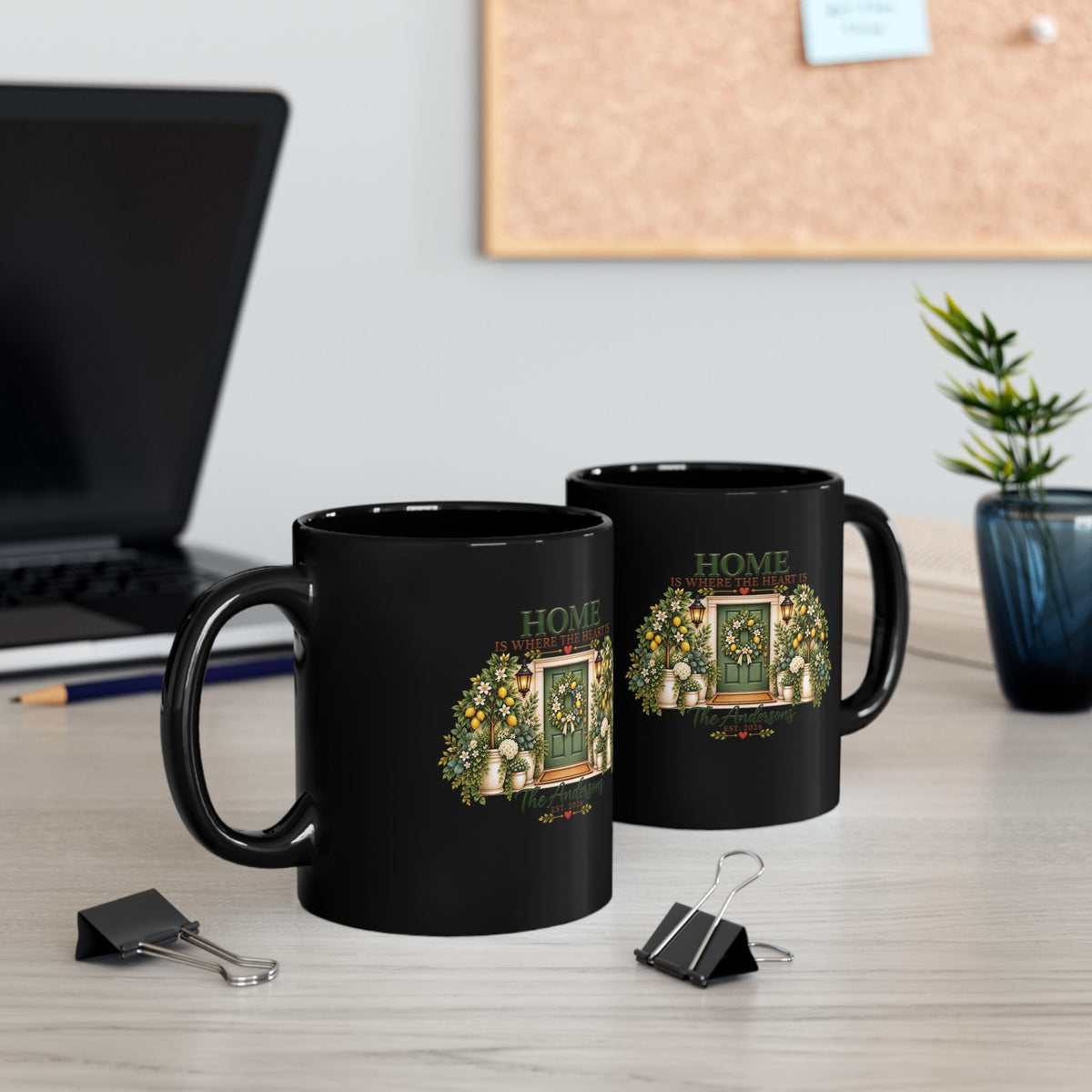 Home Is Where The Heart Is Coffee Mug — Floral Door 11oz Black Ceramic