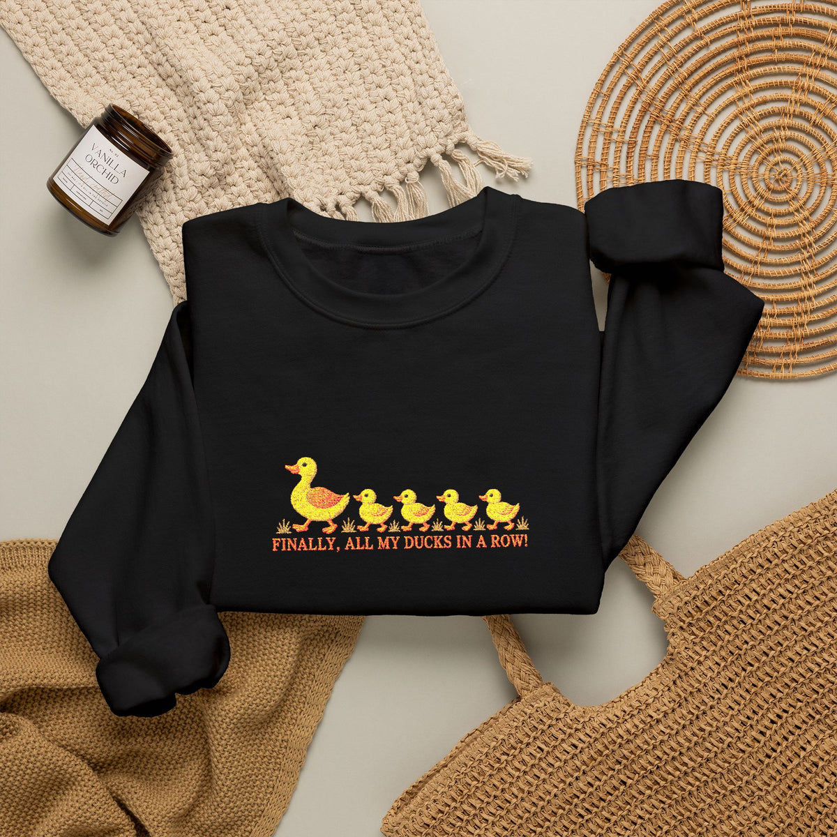 Embroidered “All My Ducks in a Row” Duck Family Crewneck Sweatshirt