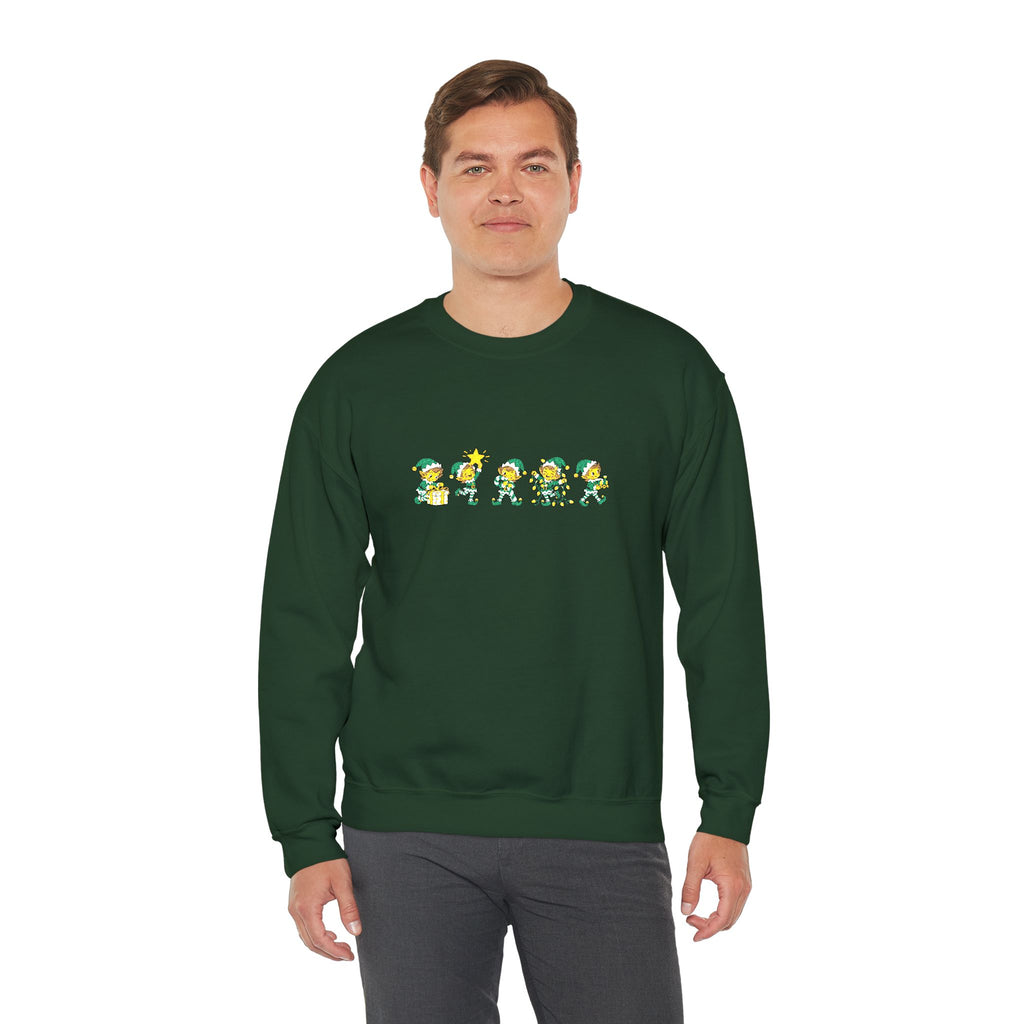 Embroidered Christmas Elves Sweatshirt, Unisex Christmas Tree Crewneck, Festive Gift