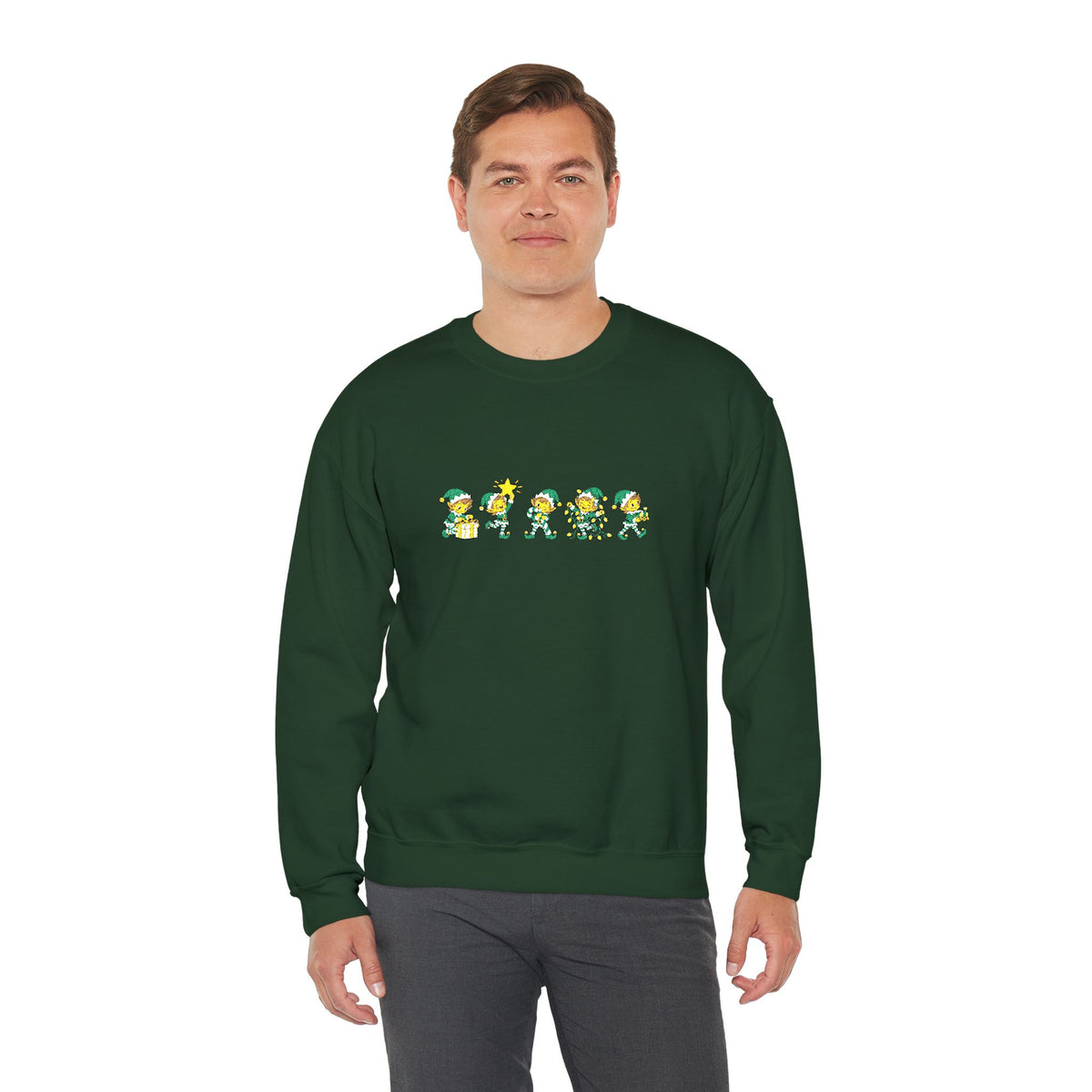 Embroidered Christmas Elves Sweatshirt, Unisex Christmas Tree Crewneck, Festive Gift