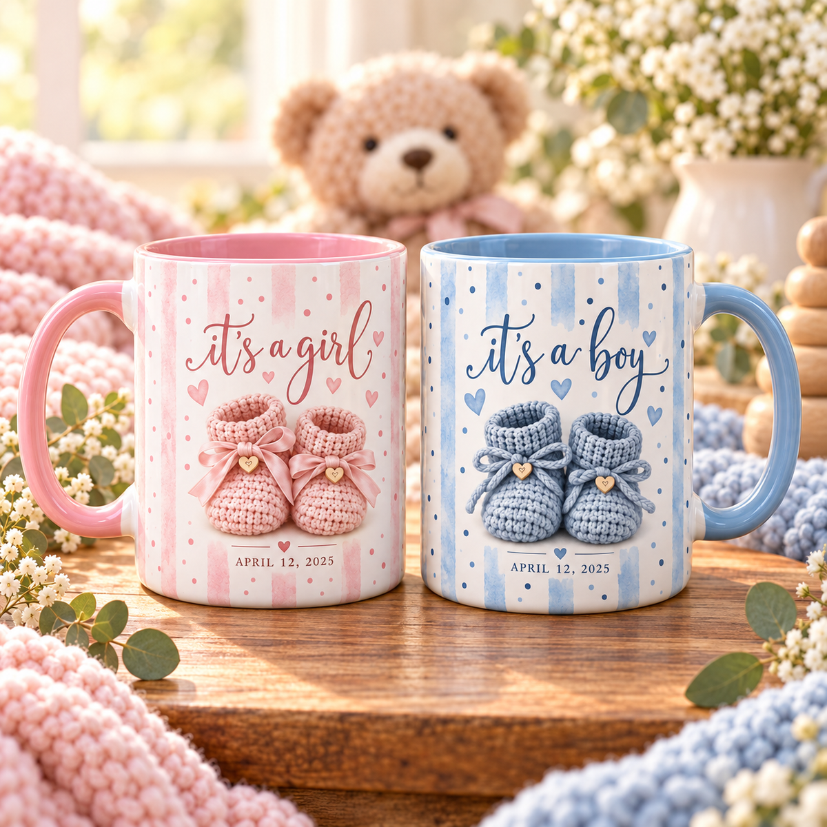 It’s a Boy Baby Blue Booties Accent Coffee Mug  | Baby Announcement 11oz