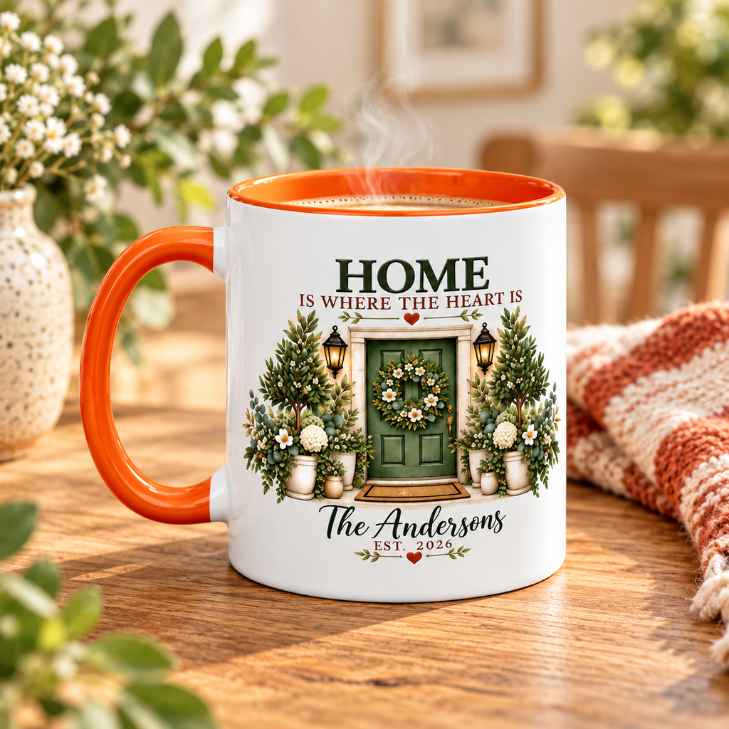 Personalized Cottage Door Mug | Home Is Where Heart Is, Housewarming Gift