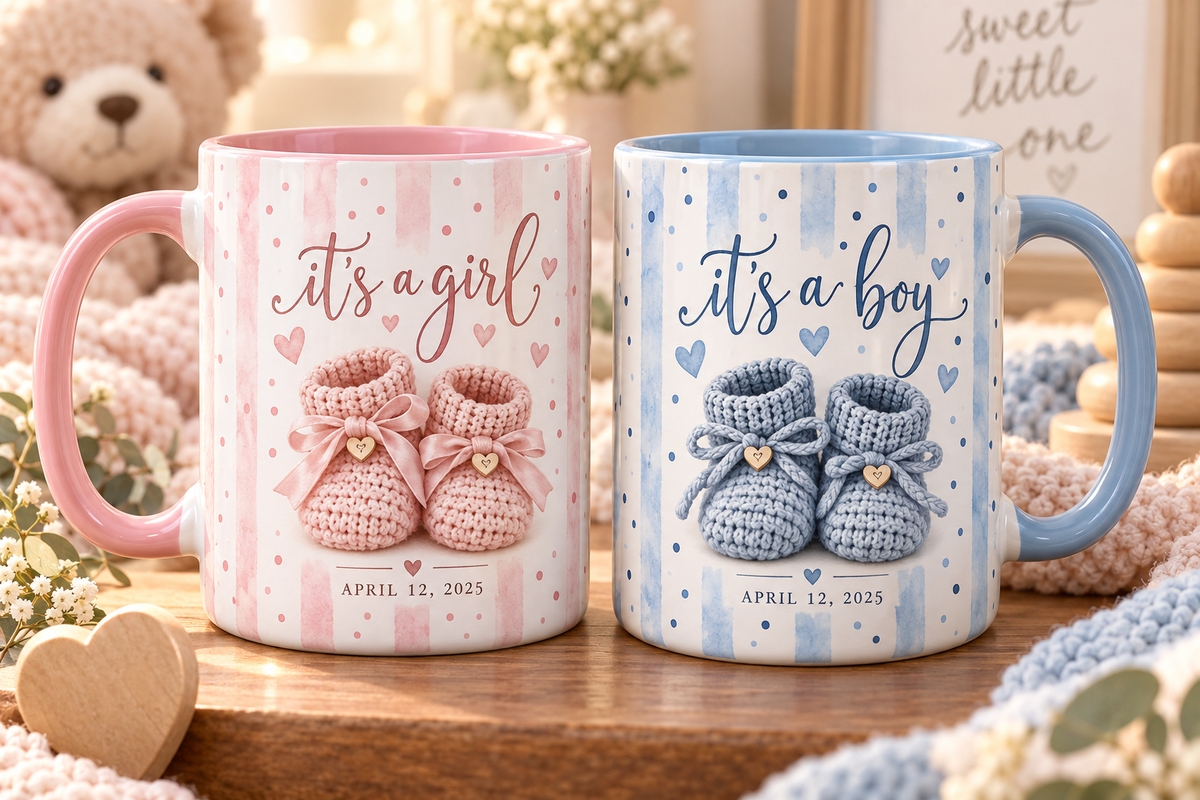 It’s a Boy Baby Blue Booties Accent Coffee Mug  | Baby Announcement 11oz