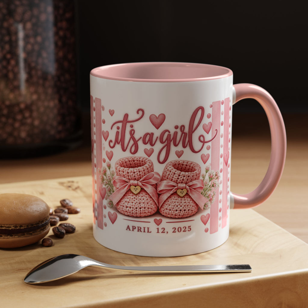 It's a Girl Baby Pink Booties Coffee Mug — Baby Announcement 11oz/15oz