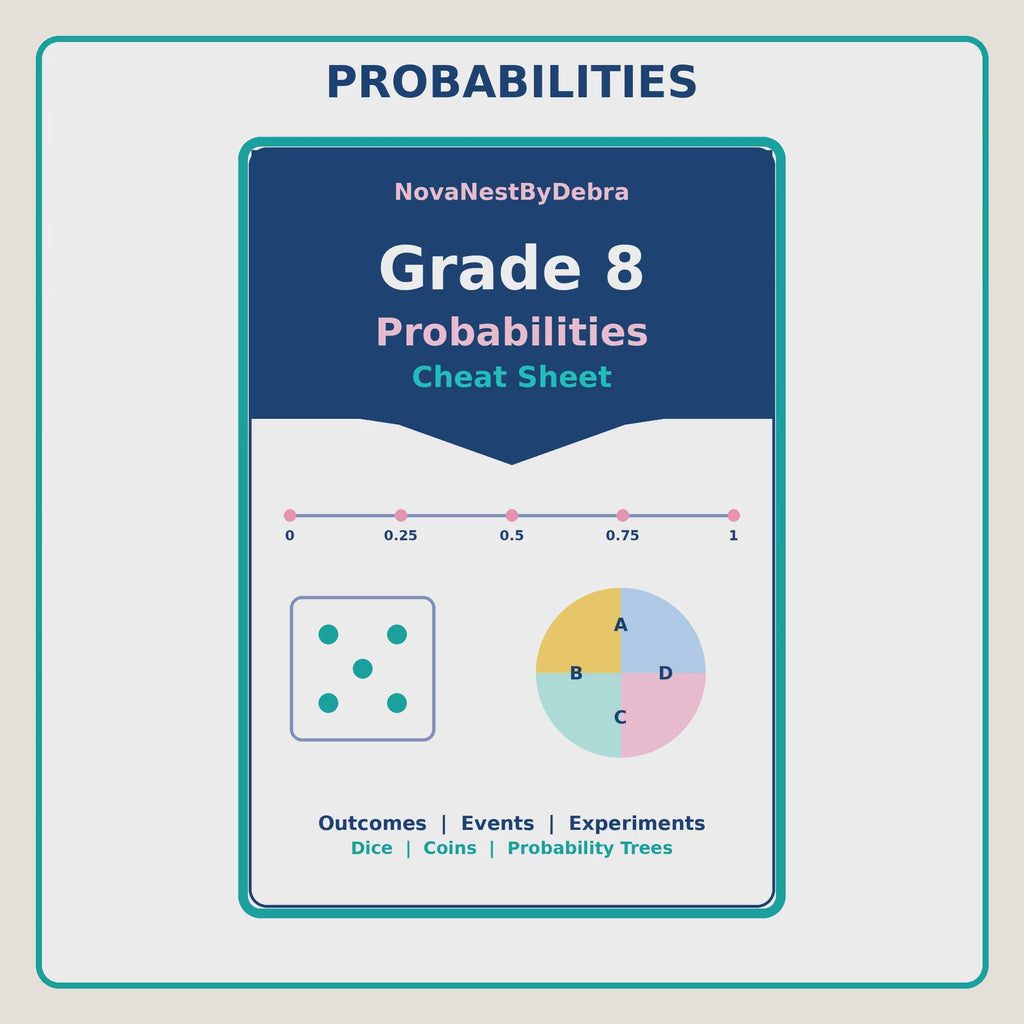 Grade 8 Probability Cheat Sheet, Middle School Math Study Guide(PDF Download)