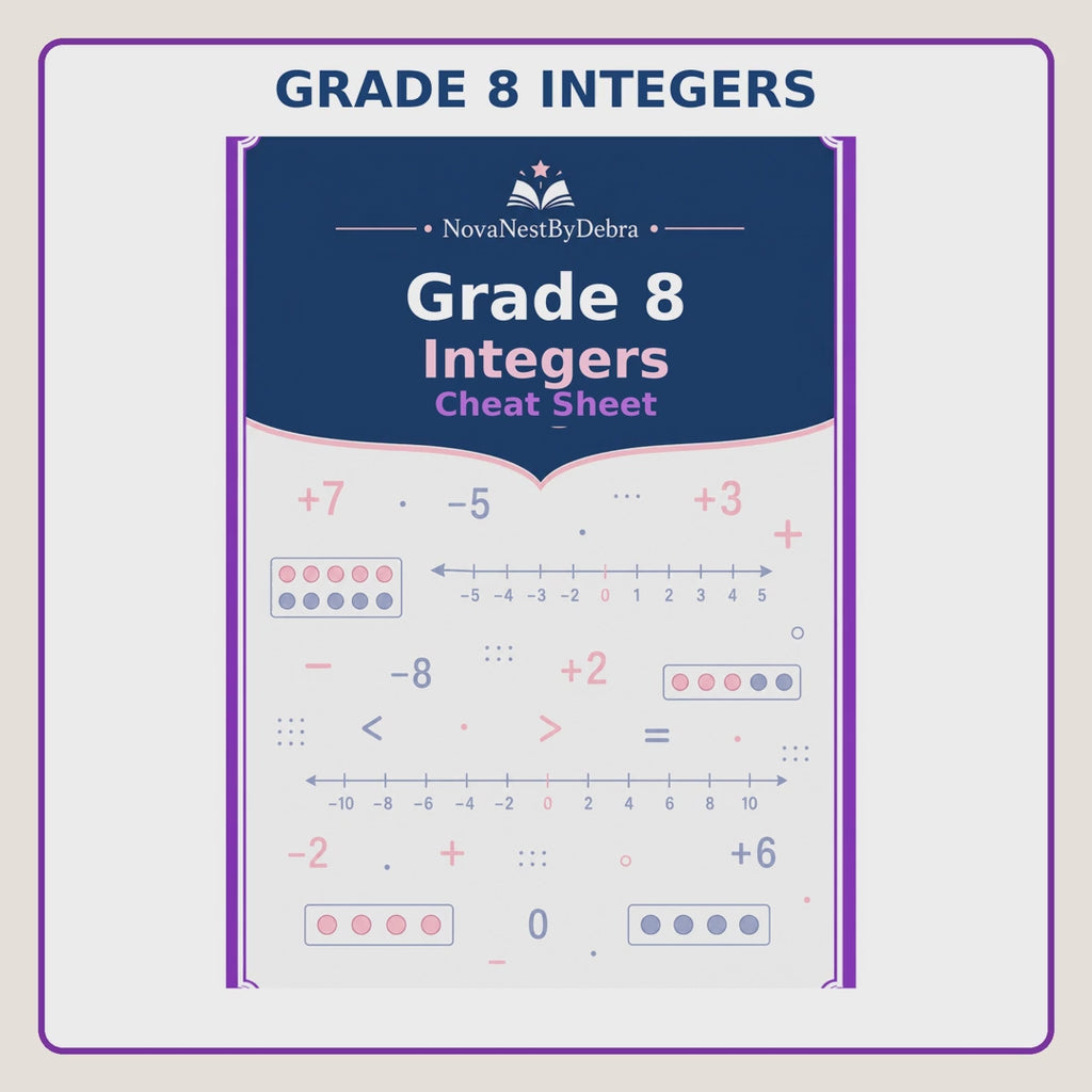 Grade 8 Integers Cheat Sheet, Middle School Study Guide(PDF Download)