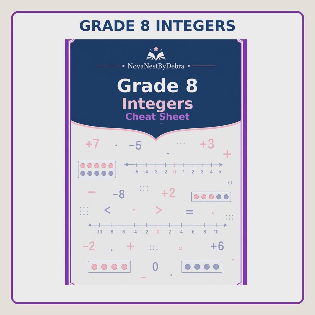Grade 8 Integers Cheat Sheet, Middle School Study Guide(PDF Download)