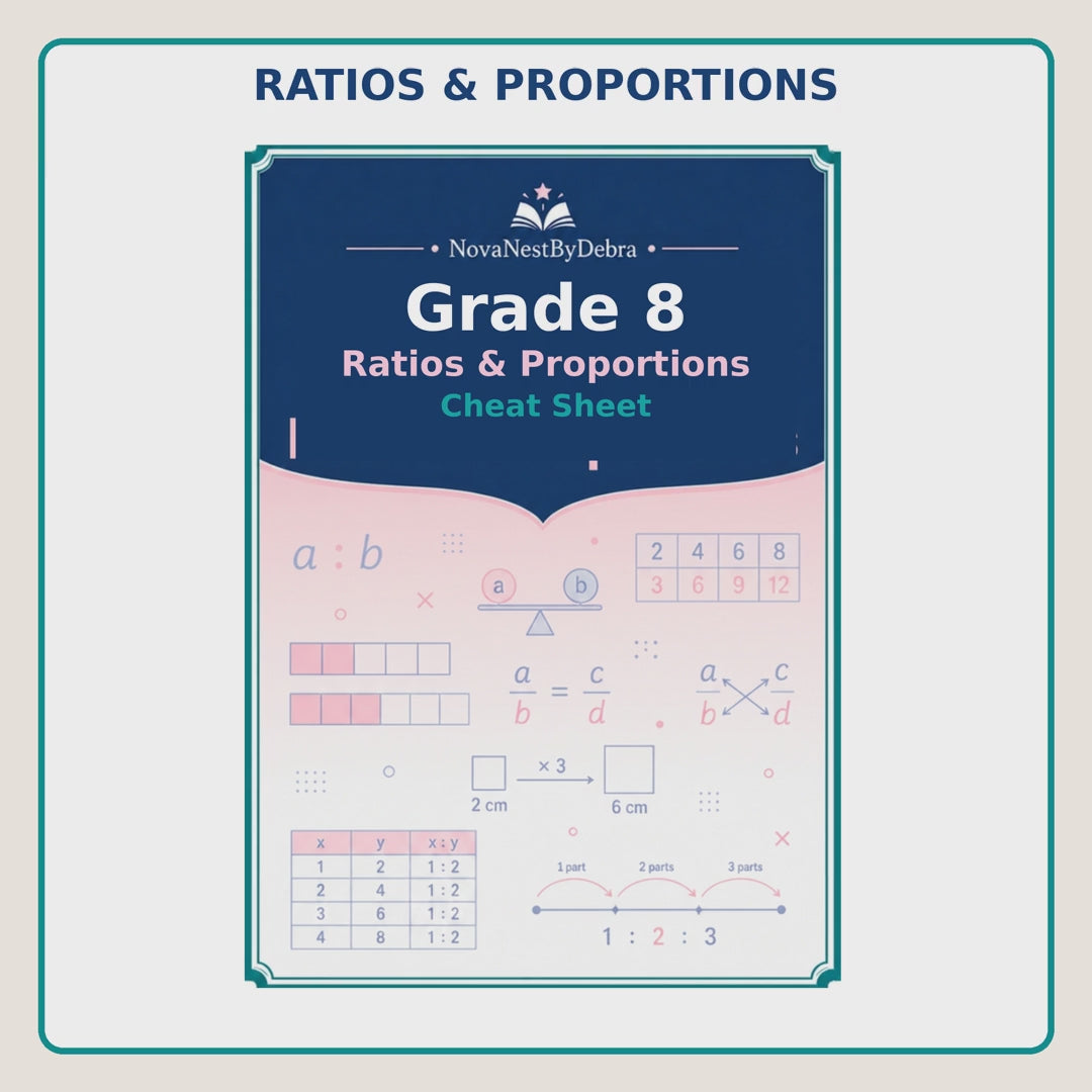 Grade 8 Ratio & Proportions Cheat Sheet, Middle School Math(PDF Download)